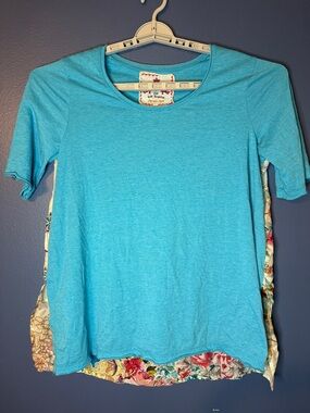 Johnny Was Top Womens L Turquoise Floral Tunic Dressy Boho Festival Cottagecore